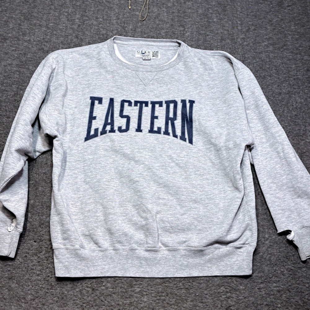 Vintage Eastern University Sweatshirt Men XL GEAR for Sports Gray BIG Cotton 80s